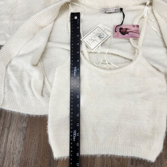 Sincerely Jules Women's Size Small Ivory Eyelash Knit Cardigan with Tank 2pc Set - Picture 8 of 13